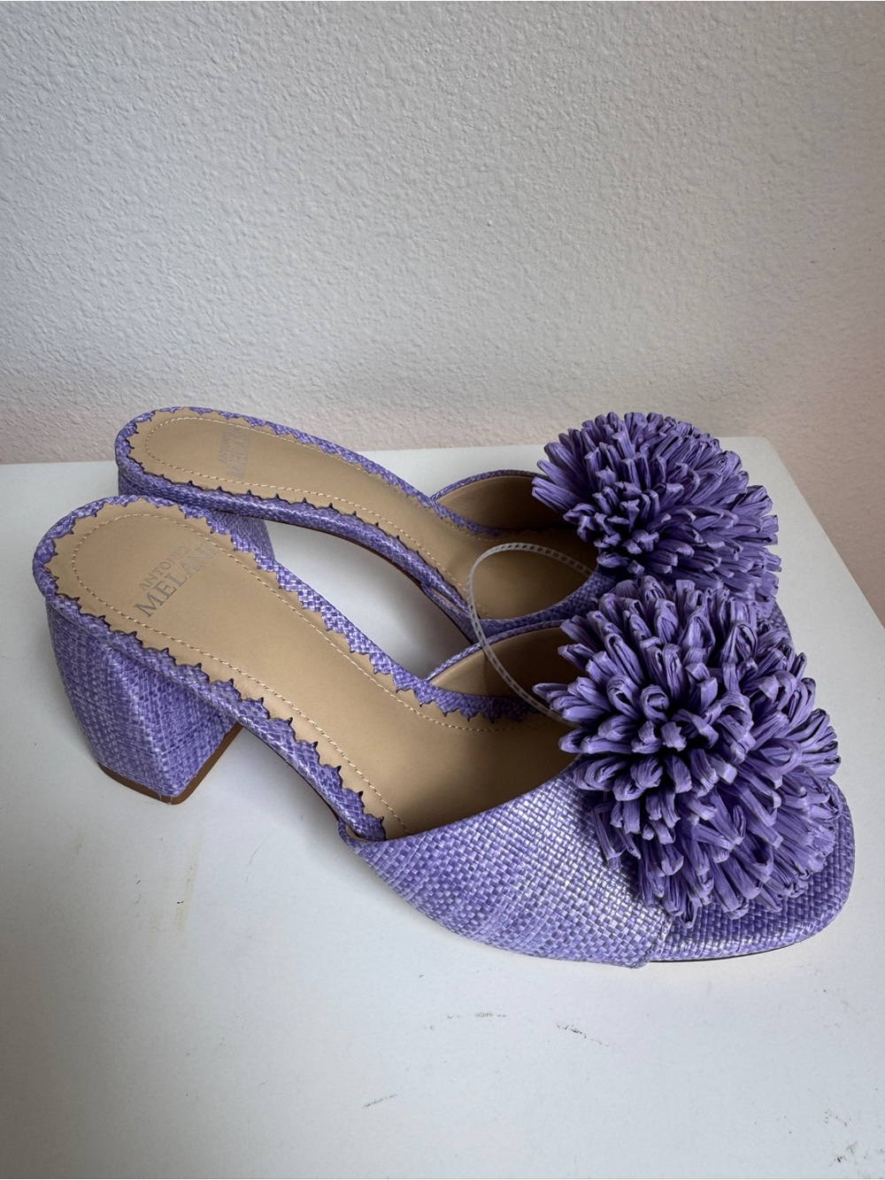 NWT Antonio Melani Glora Purple Raffia Flower Dress Sandals Sz 8,5 - Picture 3 of 10